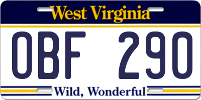 WV license plate OBF290