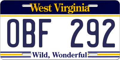 WV license plate OBF292