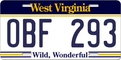 WV license plate OBF293
