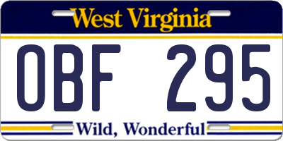 WV license plate OBF295