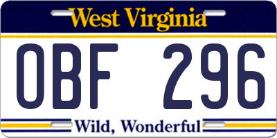 WV license plate OBF296