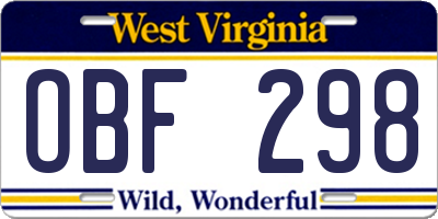 WV license plate OBF298