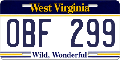WV license plate OBF299