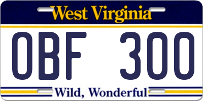 WV license plate OBF300