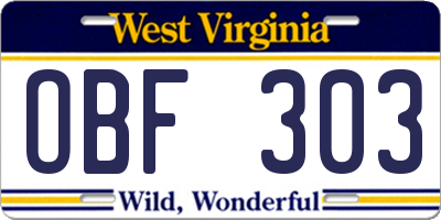 WV license plate OBF303