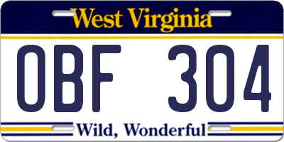 WV license plate OBF304