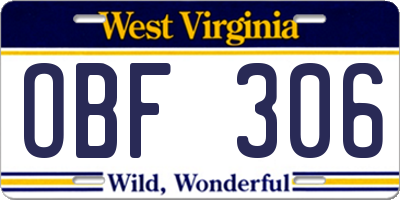 WV license plate OBF306