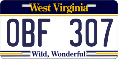 WV license plate OBF307