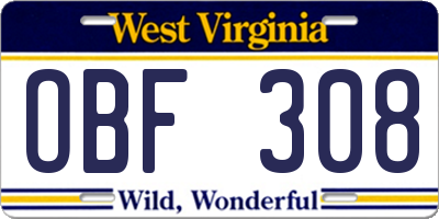 WV license plate OBF308