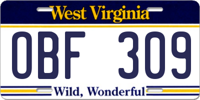 WV license plate OBF309