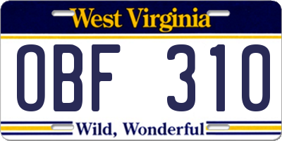 WV license plate OBF310
