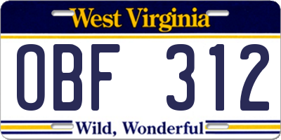 WV license plate OBF312