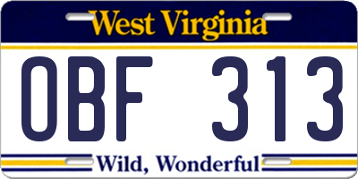 WV license plate OBF313