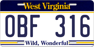 WV license plate OBF316