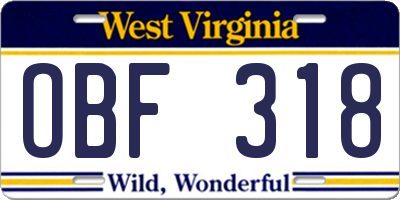 WV license plate OBF318