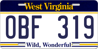 WV license plate OBF319