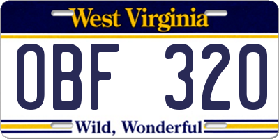 WV license plate OBF320