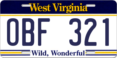 WV license plate OBF321