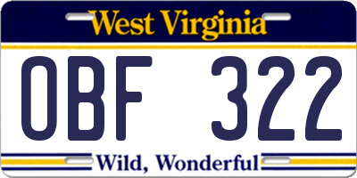 WV license plate OBF322