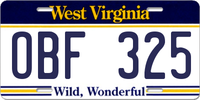WV license plate OBF325