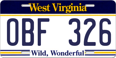 WV license plate OBF326