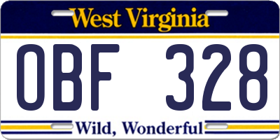 WV license plate OBF328