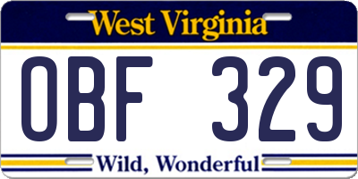 WV license plate OBF329