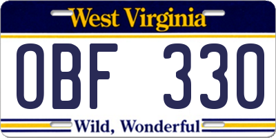 WV license plate OBF330