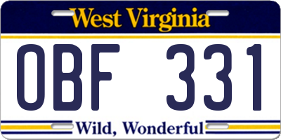 WV license plate OBF331