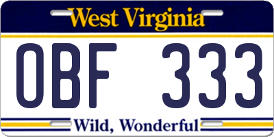 WV license plate OBF333