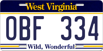 WV license plate OBF334