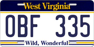 WV license plate OBF335