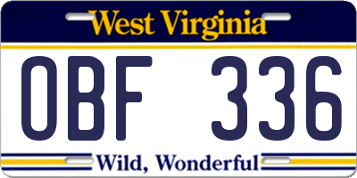 WV license plate OBF336