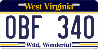 WV license plate OBF340