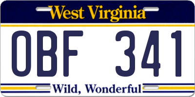 WV license plate OBF341
