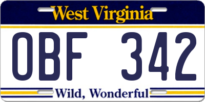 WV license plate OBF342