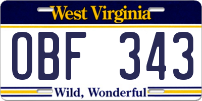WV license plate OBF343