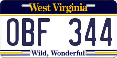 WV license plate OBF344