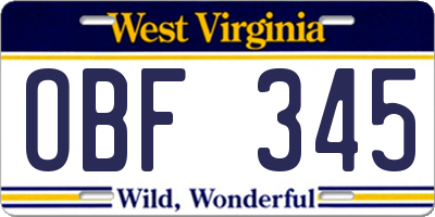 WV license plate OBF345