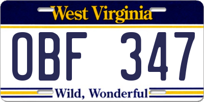 WV license plate OBF347
