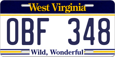 WV license plate OBF348