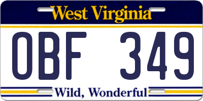 WV license plate OBF349