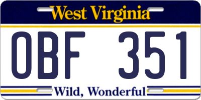 WV license plate OBF351
