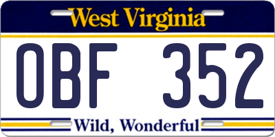 WV license plate OBF352