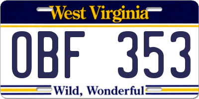 WV license plate OBF353