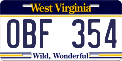 WV license plate OBF354