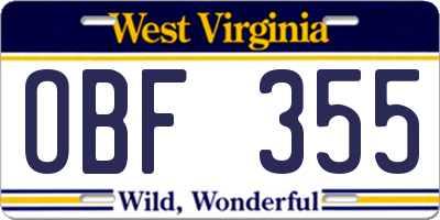 WV license plate OBF355