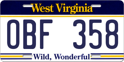 WV license plate OBF358