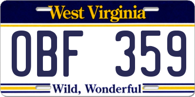 WV license plate OBF359