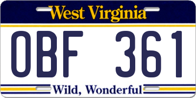 WV license plate OBF361
